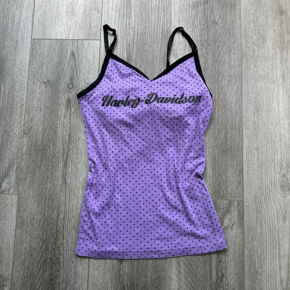 Harley-Davidson Tops - Y2K Harley-Davidson Tank Top Womens S Purple Polka Dot Black Hills Rapid City
